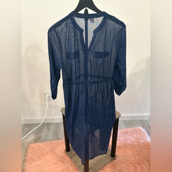 Siren Lily Deep Blue Sheer Long Sleeve Dress - Picture 2 of 3